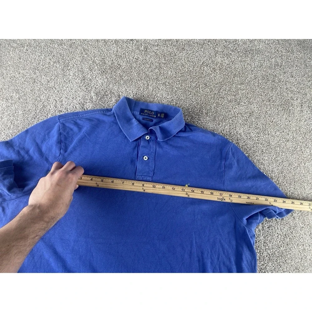 Polo Ralph Lauren Solid Blue Polo Shirt Mens XL Yellow Pony Cotton Preppy Work